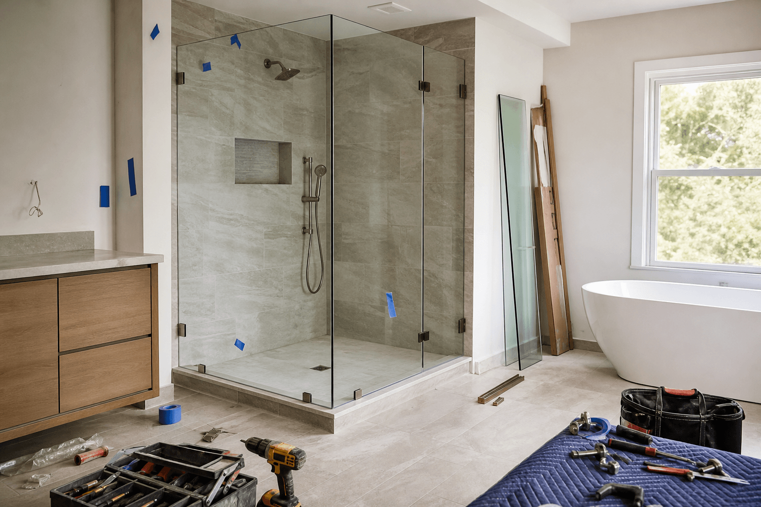 Illustrative image: How hard is frameless shower door installation in Morristown?